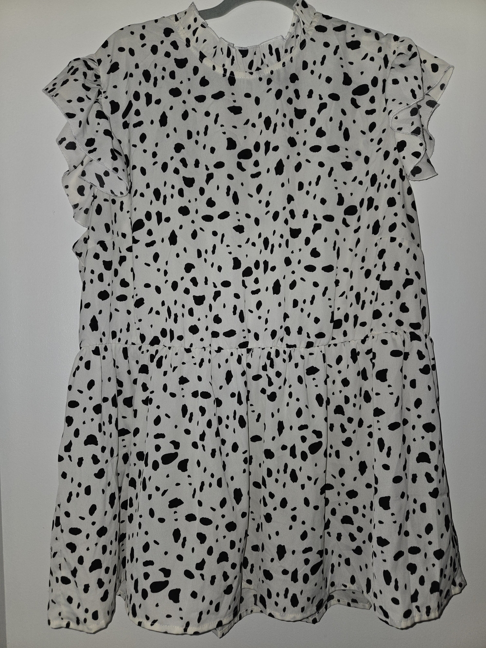 SHEIN Black & White Dalmatian Print Ruffle Sleeve Blouse